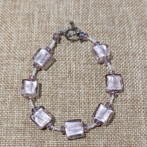 purple glass beaded bracelet with a toggle clasp